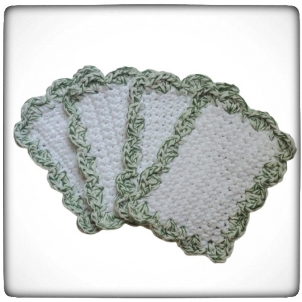 Cotton Reusable Fancy Kitchen Dish Sponges-Set of 4-White and Green Ombre